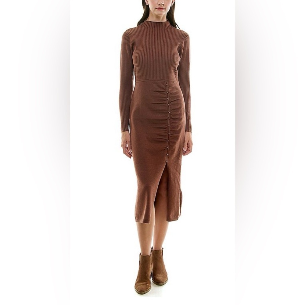 NWT Nicole Miller Brown Midi knit sweater Dress Chocolate XL